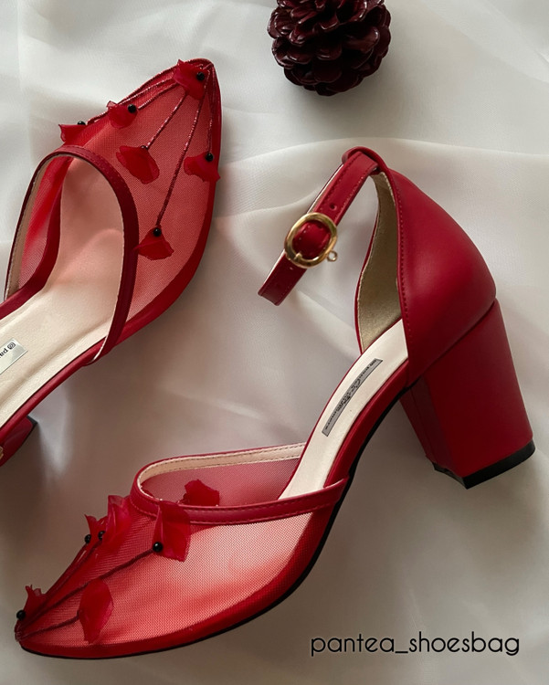 خرید کفش توری قرمز مجلسی